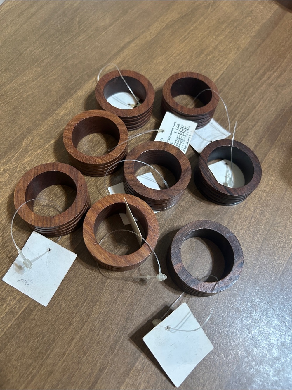 Vintage Wooden Napkin Rings in Brown - Set of 8
